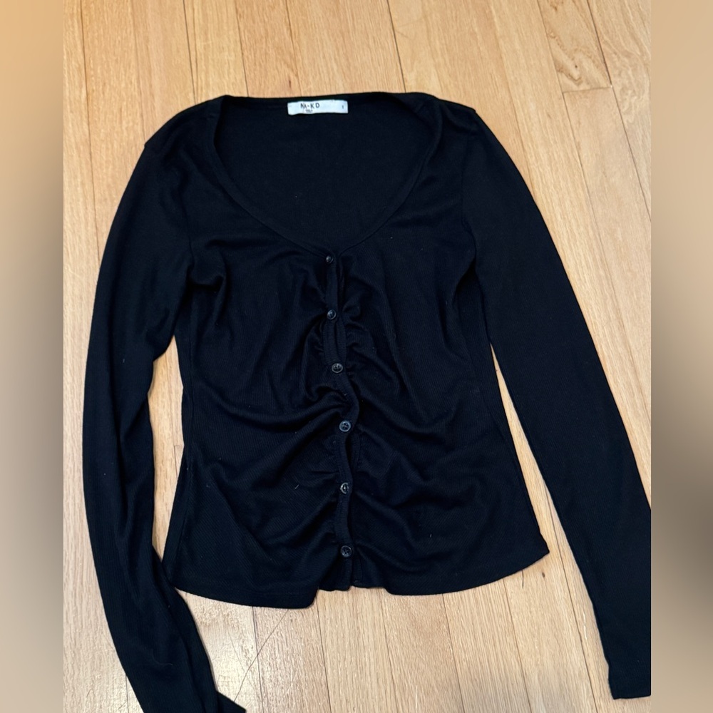 NA-KD Black Ruched Cardigan Top